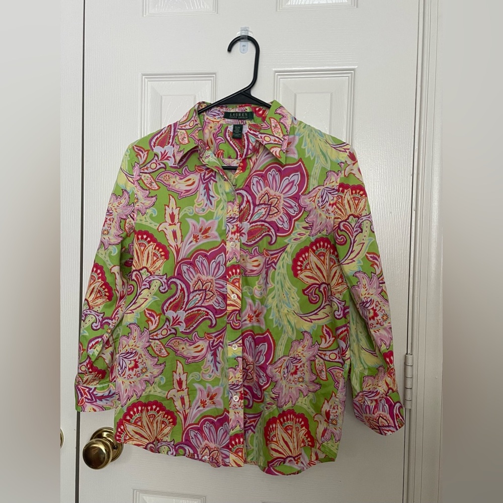 Lauren by Ralph Lauren 
3/4 sleeve Button- Down Shirt